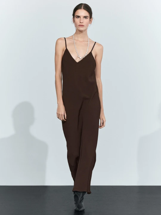 Zdjęcie produktu Lejąca Sukienka Średniej Długości Na Ramiączkach - Brązowy - Massimo Dutti - Female