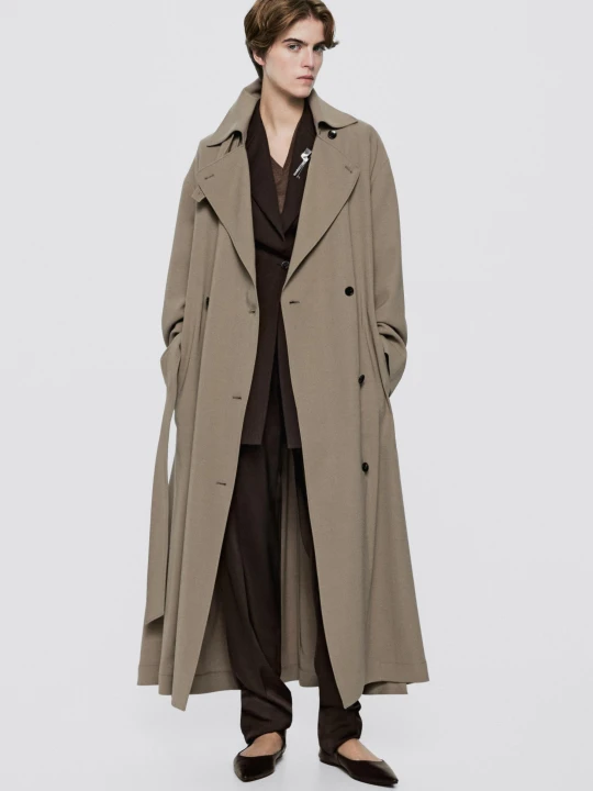 Zdjęcie produktu Lejący Trencz Z Wełną - Limited Edition - Piaskowy - Massimo Dutti - Female