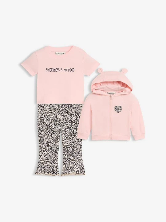 Zdjęcie produktu Lekka bluza, T-shirt i legginsy z czystej bawełny organicznej (komplet 3-cz.) BonPrix beżowy