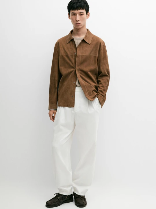 Zdjęcie produktu Lekka Koszula Wierzchnia Ze Skórzanego Zamszu - Brązowy - Massimo Dutti - Male