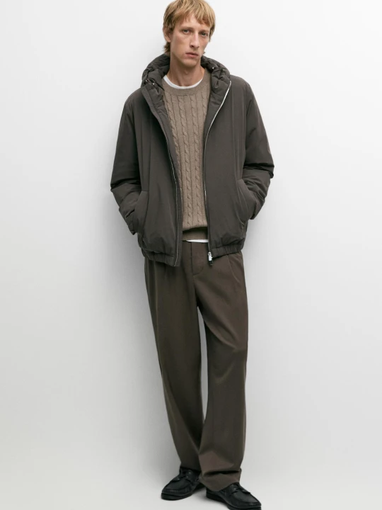 Zdjęcie produktu Lekka Kurtka Puchowa Z Kapturem - Szary - Massimo Dutti - Male