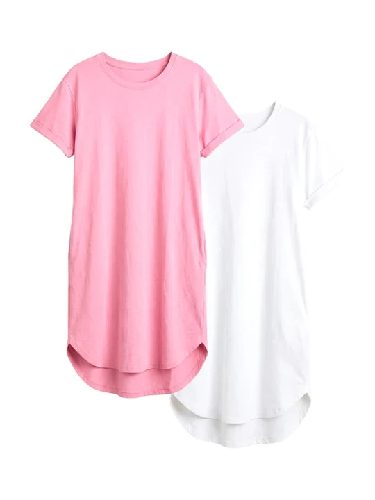 Zdjęcie produktu Lekka sukienka T-shirtowa z bawełny organicznej z przędy przędza mieszankowej, zestaw 2 szt. BonPrix różowy