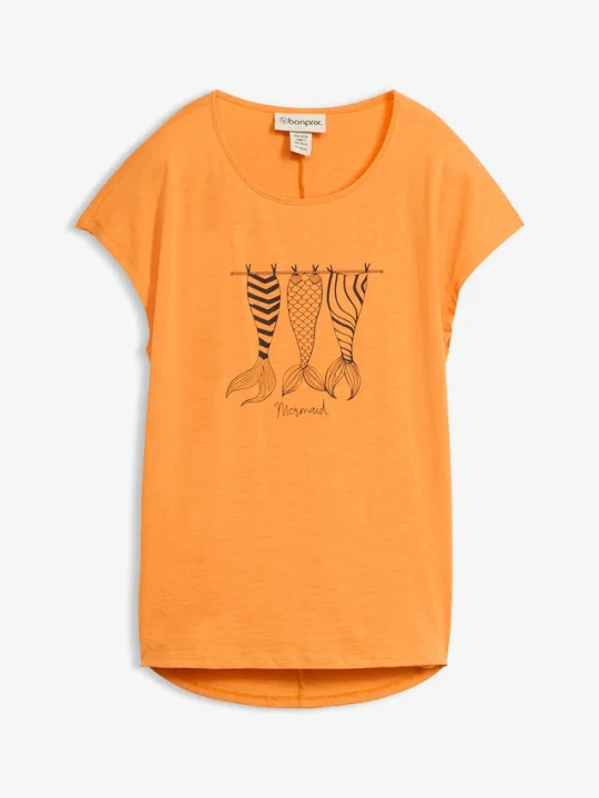 Zdjęcie produktu Lekki długi T-shirt z czystej bawełny organicznej BonPrix pomarańczowy