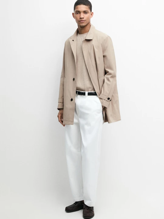 Zdjęcie produktu Lekki Długi Trencz - Jasnosłomkowy - Massimo Dutti - Male