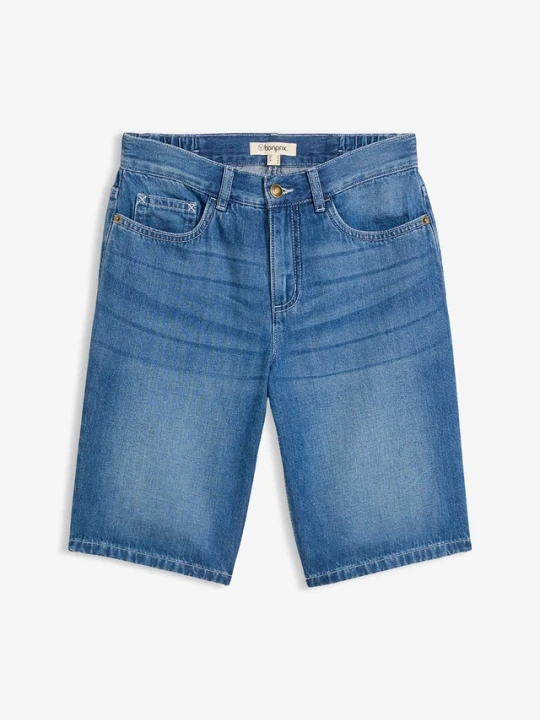 Zdjęcie produktu Lekkie bermudy jeansowe ze średnim stanem i wygodnym pasem BonPrix niebieski