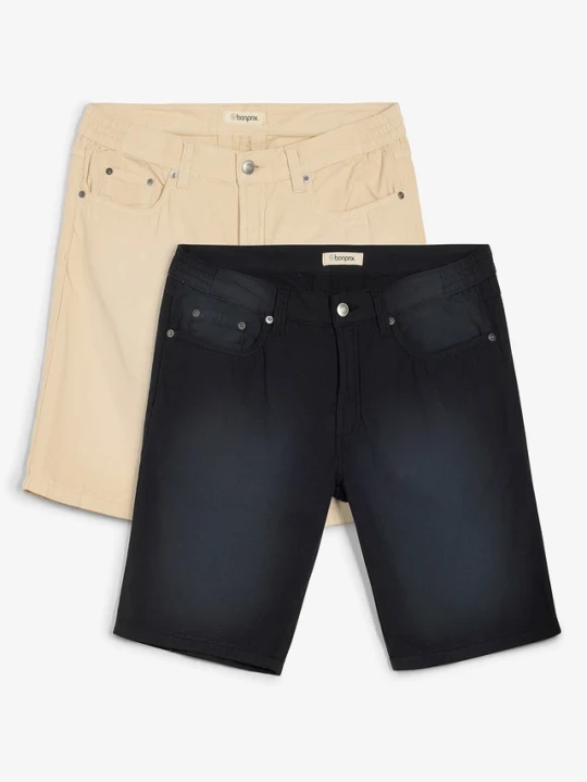 Zdjęcie produktu Lekkie bermudy z elastyczną wstawką w talii, z kolorowego denimu, regular fit (2 pary) BonPrix