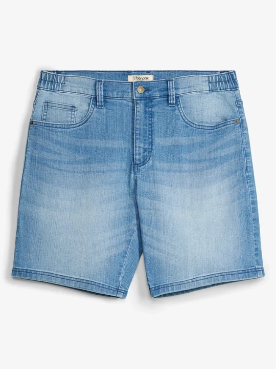 Zdjęcie produktu Lekkie szorty jeansowe z elastyczną wstawką w talii, relaxed fit BonPrix niebieski