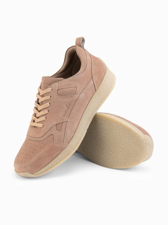 Zdjęcie produktu Lekkie zamszowe sneakersy męskie w stylu sportowym – beżowe V3 - Rozmiar: 43 Ombre Clothing
