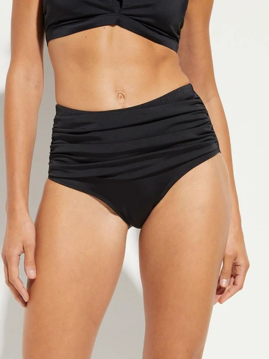 Zdjęcie produktu Lekko modelujące figi bikini z wysokim stanem i falbanką BonPrix czarny