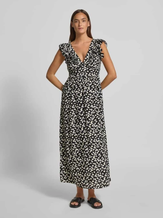 Zdjęcie produktu Lekko rozkloszowana długa sukienka z czystej wiskozy model 'EASY JOY' Vero Moda Czarny