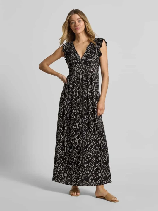 Zdjęcie produktu Lekko rozkloszowana długa sukienka z czystej wiskozy model 'EASY JOY' Vero Moda Czarny