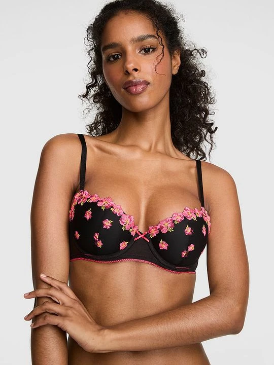 Zdjęcie produktu Lekko usztywniany biustonosz balkonetka PINK Wink Victoria's Secret Czarny