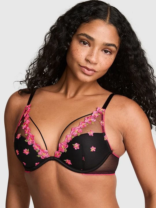 Zdjęcie produktu Lekko usztywniany biustonosz plunge PINK Wink Victoria's Secret Czarny