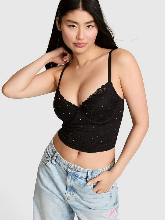 Zdjęcie produktu Lekko usztywniany top gorsetowy z dekoltem scoop PINK Wink Victoria's Secret Czarny