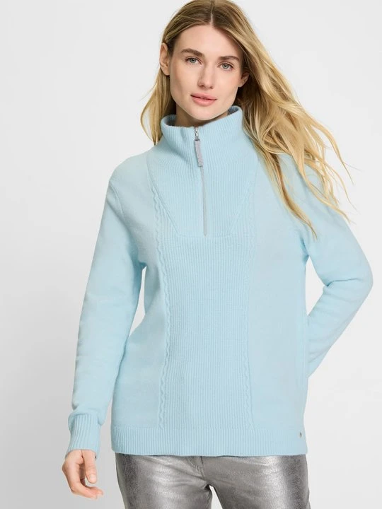 Zdjęcie produktu LENZING™ ECOVERO™ Błękitny sweter damski Henny z wiskozą zapinany na suwak – Cosmic Chic Olsen