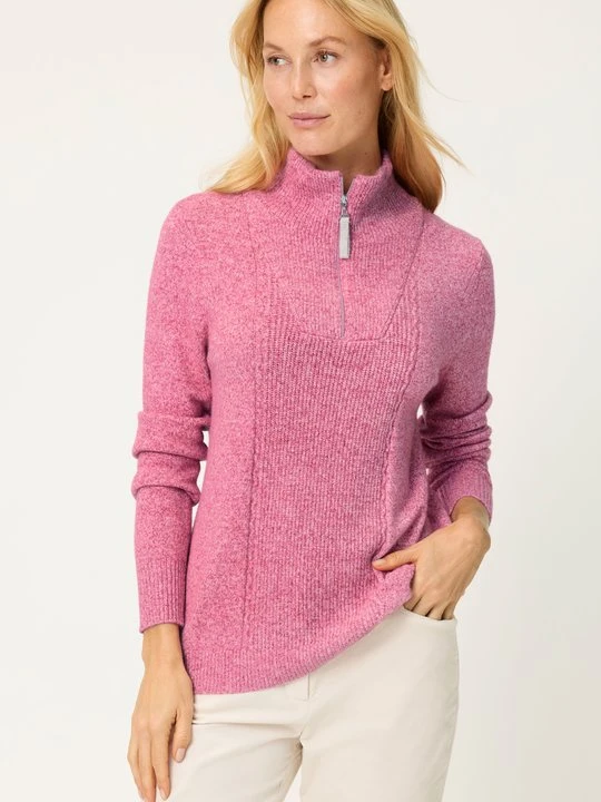 Zdjęcie produktu LENZING™ ECOVERO™ Różowy sweter damski Henny z wiskozą zapinany na suwak – Liaison en Vogue Olsen