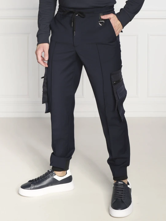 Zdjęcie produktu Les Hommes Wełniane spodnie cargo | Regular Fit granatowy