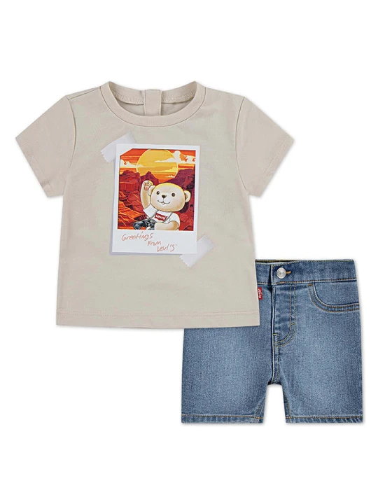 Zdjęcie produktu Levi's Kids 2-częściowy zestaw w kolorze niebiesko-beżowym rozmiar: 86
