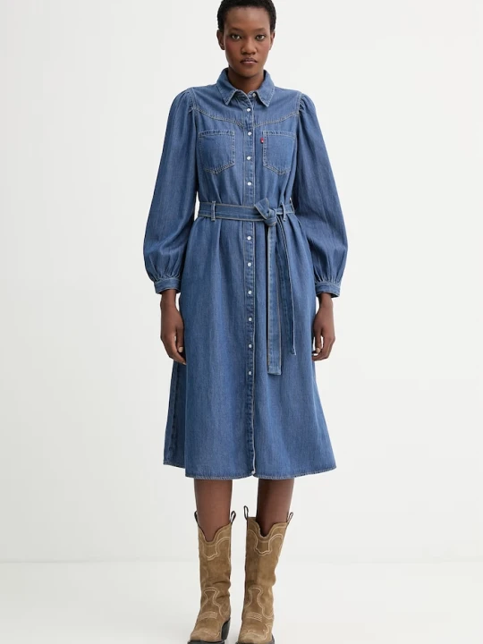 Zdjęcie produktu Levi's sukienka jeansowa JOURNEY LS MAXI niebieski