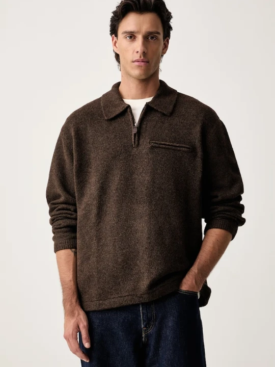Zdjęcie produktu Levi's sweter męski z dodatkiem wełny BOULDER COLLARED HALF ZIP brązowy