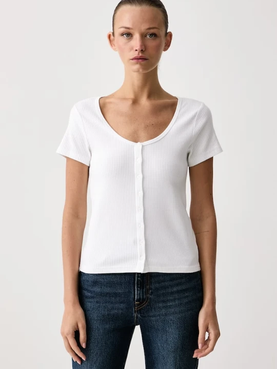 Zdjęcie produktu Levi's T-shirt damski bawełniany z elastanem AUSTEN BUTTON THROUGH SS biały