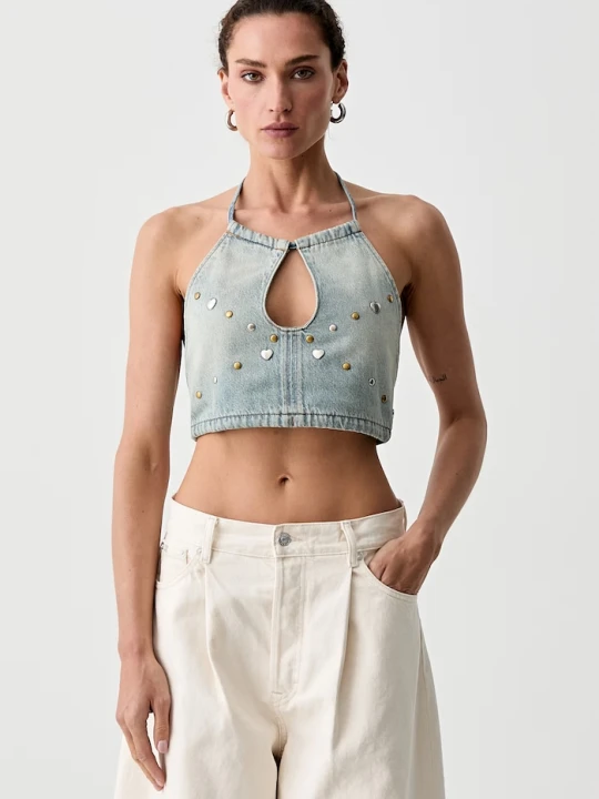 Zdjęcie produktu Levi's top damski jeansowy ROAD WORN HALTER x PRIDE niebieski