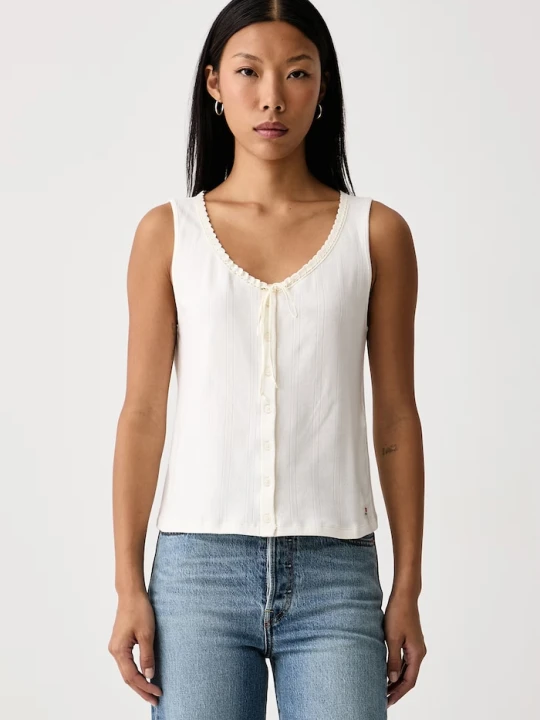 Zdjęcie produktu Levi's top damski z bawełną DRY GOODS POINTELLE LACE TANK beżowy
