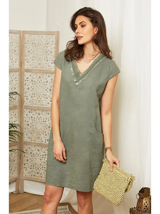 Zdjęcie produktu Lin Passion Lniana sukienka w kolorze khaki rozmiar: 40 / 42