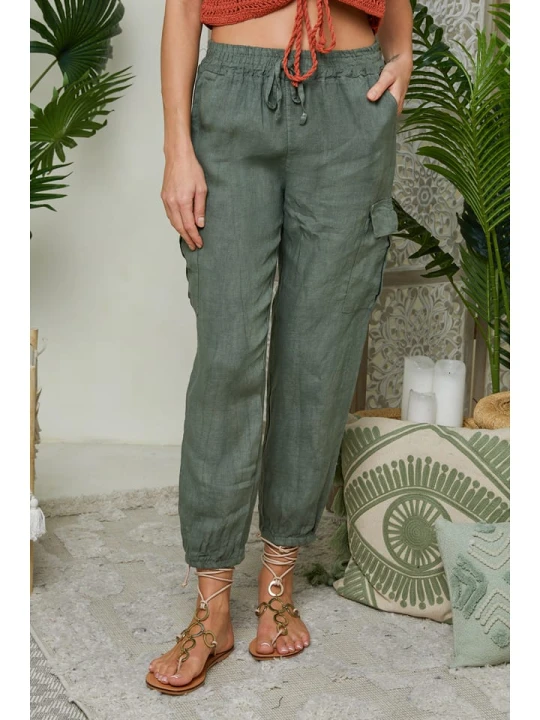 Zdjęcie produktu Lin Passion Lniane spodnie w kolorze khaki rozmiar: 36/38
