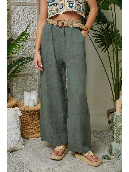Zdjęcie produktu Lin Passion Lniane spodnie w kolorze khaki rozmiar: 34 / 36