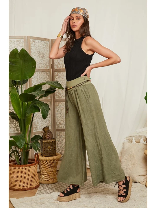 Zdjęcie produktu Lin Passion Lniane spodnie w kolorze khaki rozmiar: 38/40
