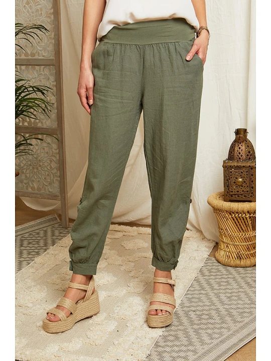 Zdjęcie produktu Lin Passion Lniane spodnie w kolorze khaki rozmiar: 38/40