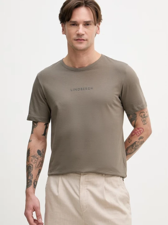 Zdjęcie produktu Lindbergh T-shirt basic męski bawełniany brązowy