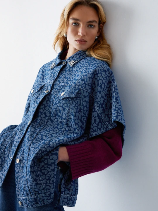 Zdjęcie produktu Liu Jo Animal-print Denim Cape Blue Denim