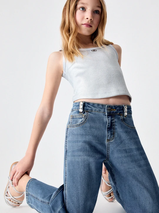 Zdjęcie produktu Liu Jo Balloon Jeans With Bejewelled Embroidery Blue Denim