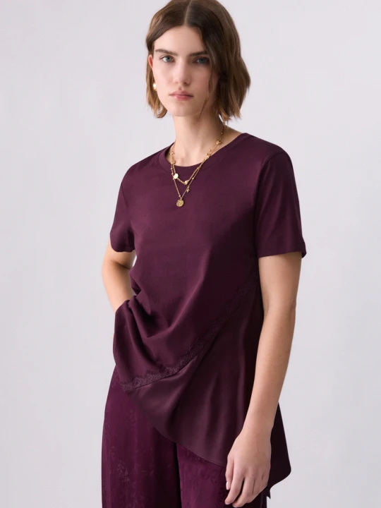 Zdjęcie produktu Liu Jo Bimaterial T-shirt Aubergine