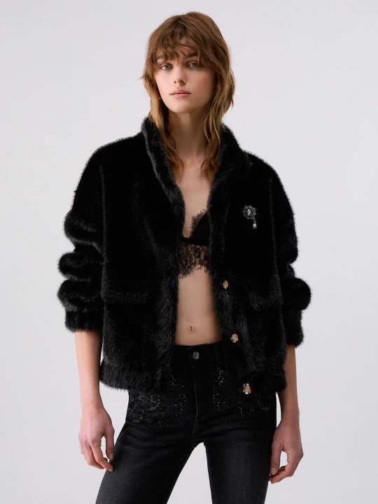 Zdjęcie produktu Liu Jo Bomber Jacket Teddy With Brooch Jewel czarny