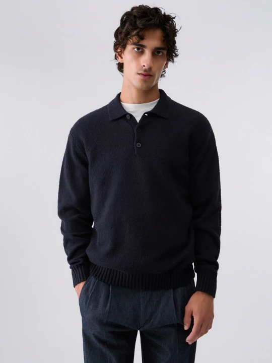 Zdjęcie produktu Liu Jo Bouclé Knit Polo Shirt Dark Blue