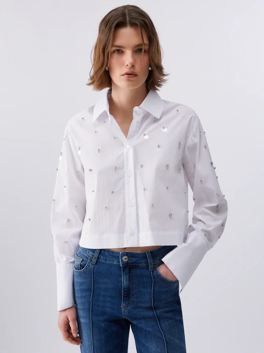 Zdjęcie produktu Liu Jo Boxy Shirt With Bejewelled Embellishment biały