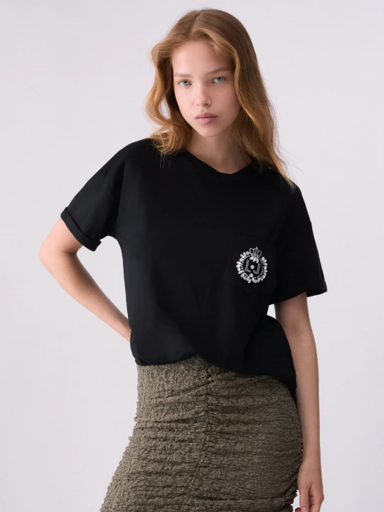 Zdjęcie produktu Liu Jo Boxy T-shirt With Jewel Pocket czarny