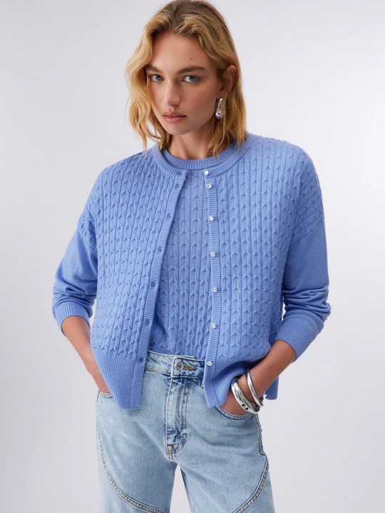 Zdjęcie produktu Liu Jo Cable Knit Wool Cardigan Light Blue