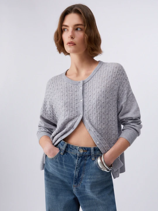Zdjęcie produktu Liu Jo Cable Knit Wool Cardigan Pearl Grey