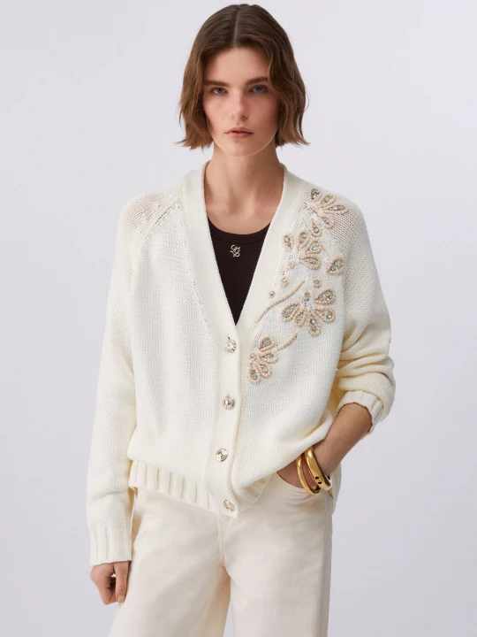 Zdjęcie produktu Liu Jo Cardigan With Jewel Embroidery White Wool