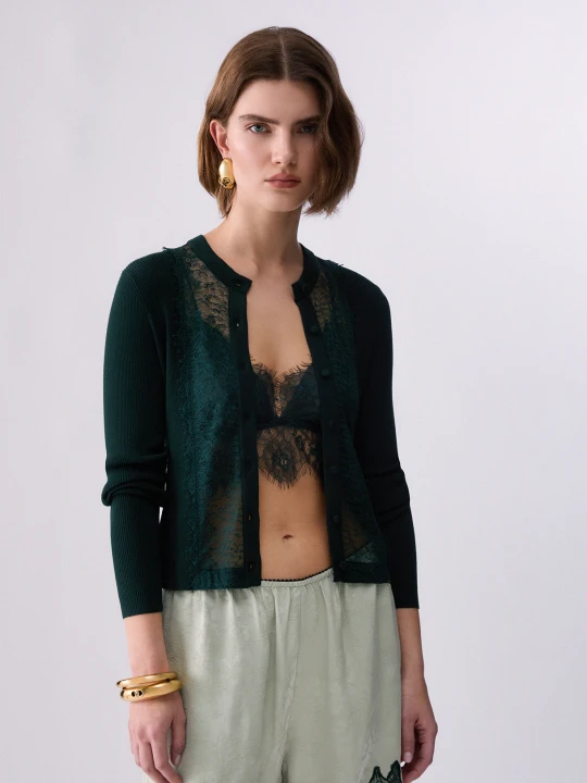 Zdjęcie produktu Liu Jo Cardigan With Lace Insert Dark Green