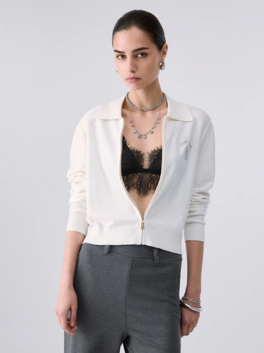 Zdjęcie produktu Liu Jo Cardigan With Micro Sequins White Wool
