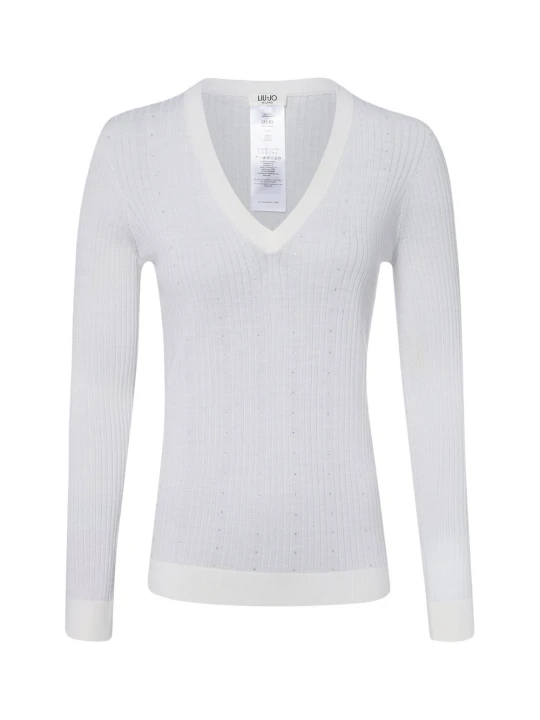Zdjęcie produktu Liu Jo Collection sweter z dzianiny z wełny dziewiczej Kobiety wełna ze strzyży biały