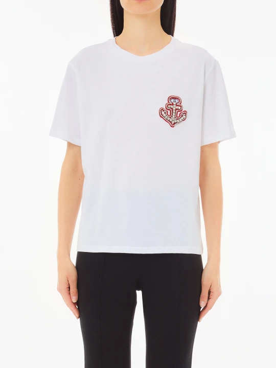 Zdjęcie produktu Liu Jo Cotton T-shirt With Embroidery And Rhinestones biały