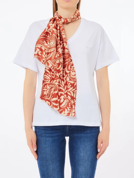 Zdjęcie produktu Liu Jo Cotton T-shirt With Foulard biały