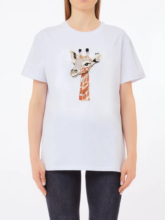 Zdjęcie produktu Liu Jo Cotton T-shirt With Print And Rhinestones