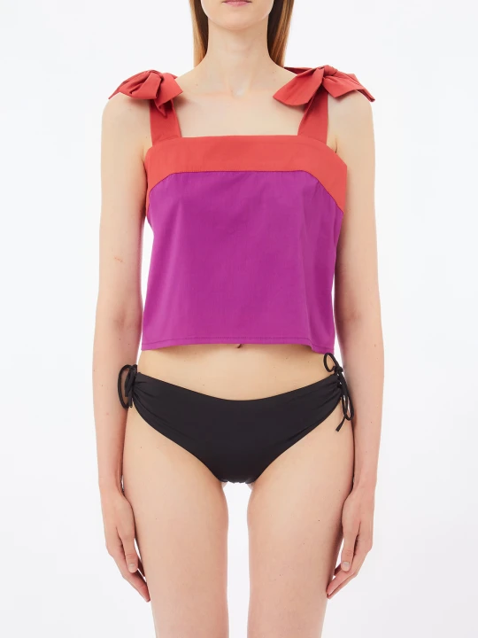 Zdjęcie produktu Liu Jo Cotton Top With Bows purpurowy